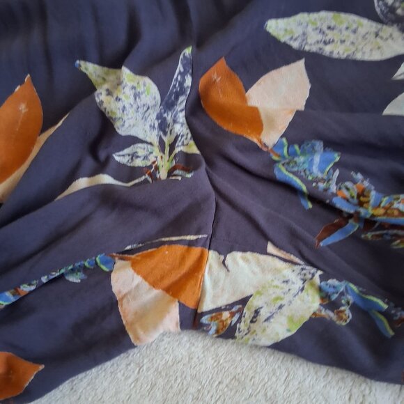 Free People Women's Size Large Island Time Denim Blue Print Midi Jumpsuit - Picture 16 of 16